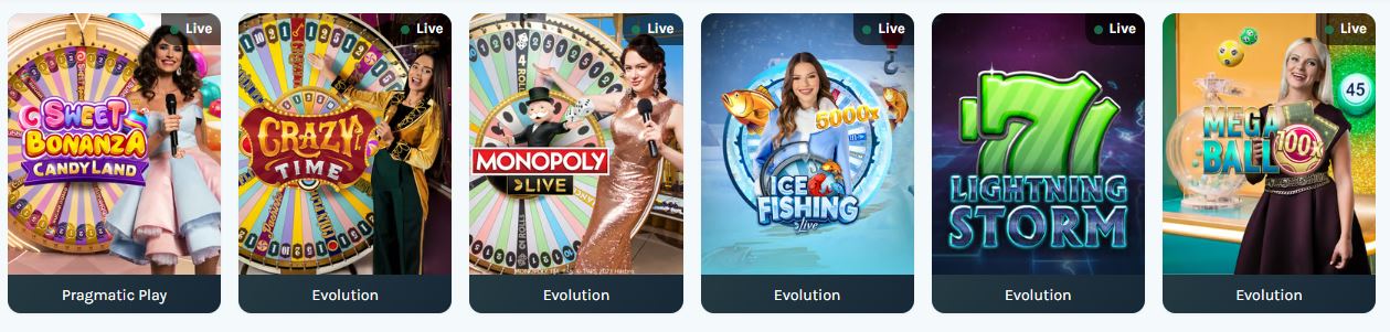 Play live casino games at LuckyDays including Sweet Bonanza, Crazy Time and Monopoly Live 