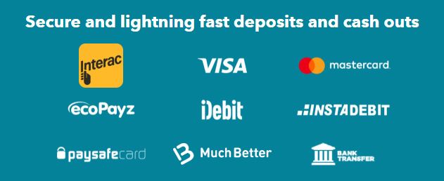 Make fast and secure deposits and withdrawals using Interac, Visa, Mastercard, ecoPayz and more