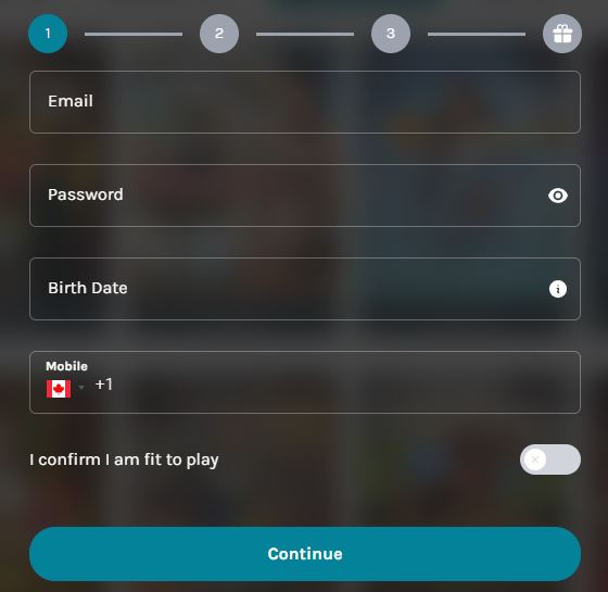 Register a new account by filling in your email, password, birth date and mobile number